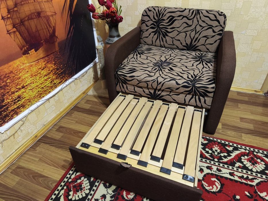 Кресло-диван раскладное мягкое Гном жаккард коричневый.