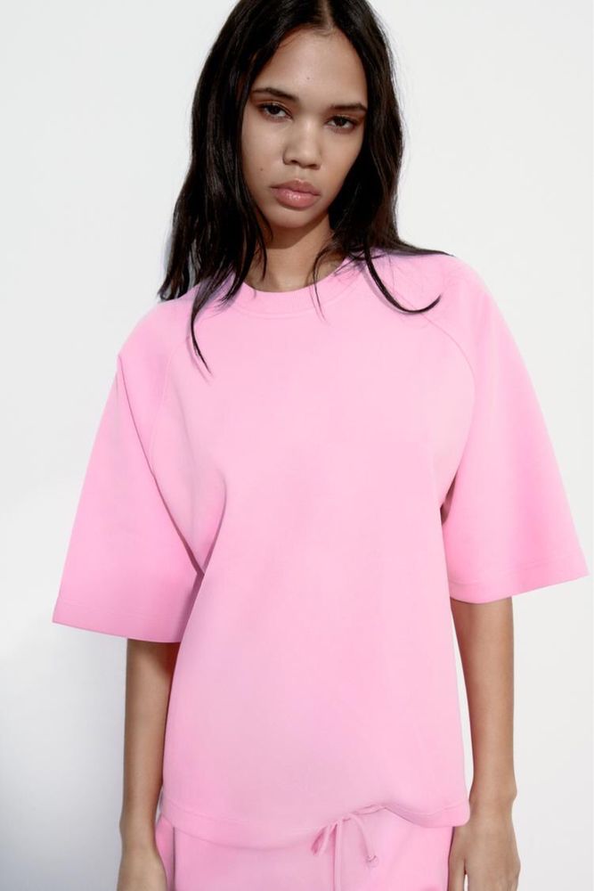 Новий костюм Zara оверсайз літній легкий рожевий футболка та штани