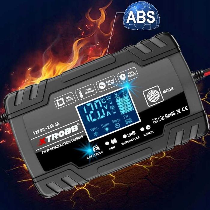 Prostownik AUTOMATYCZNY Z Funkcją NAPRAWY LCD Temperatura 12V 24V 8A
