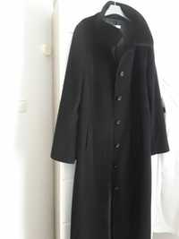 Elegancki wyjściowy czarny długi wełniany płaszcz 42-44