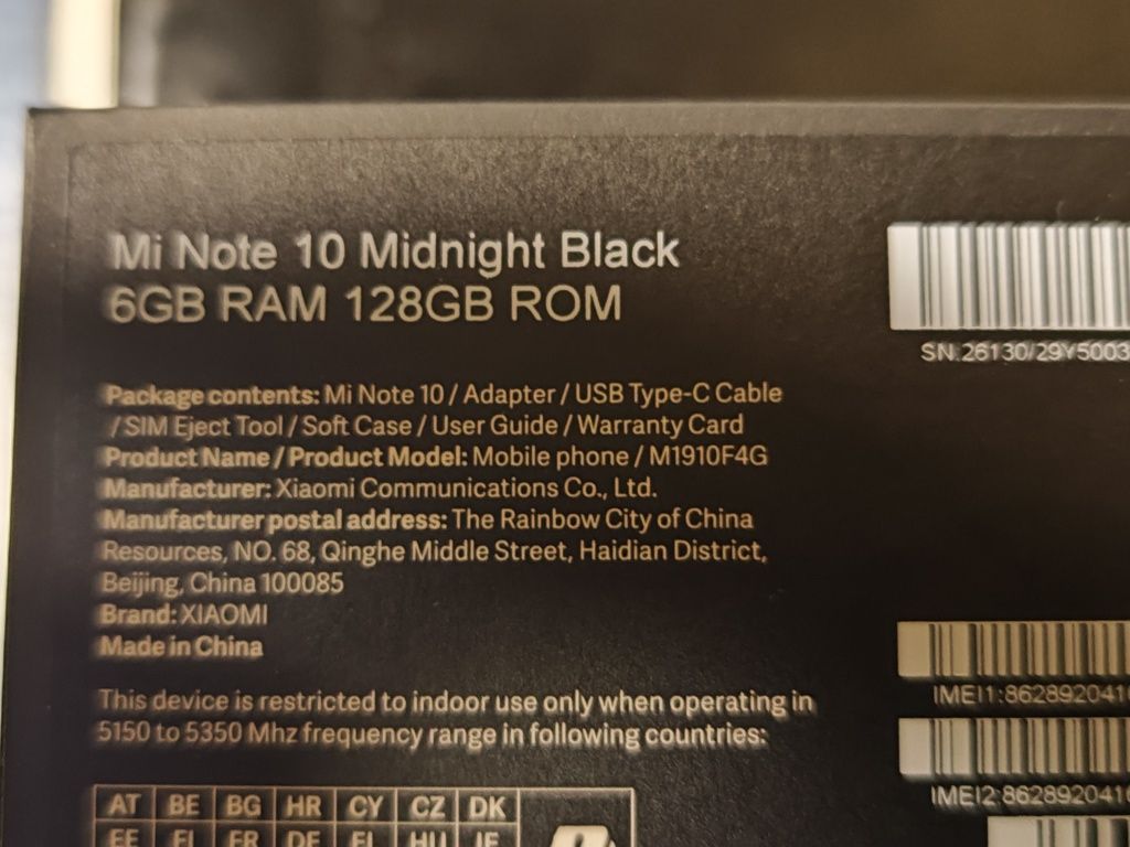 Xiaomi Note 10 Midnight black