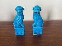Par de cães de Foo em porcelana azul turquesa