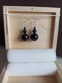 Eleganckie czarne kolczyki vintage bigle kolor srebrny black earrings