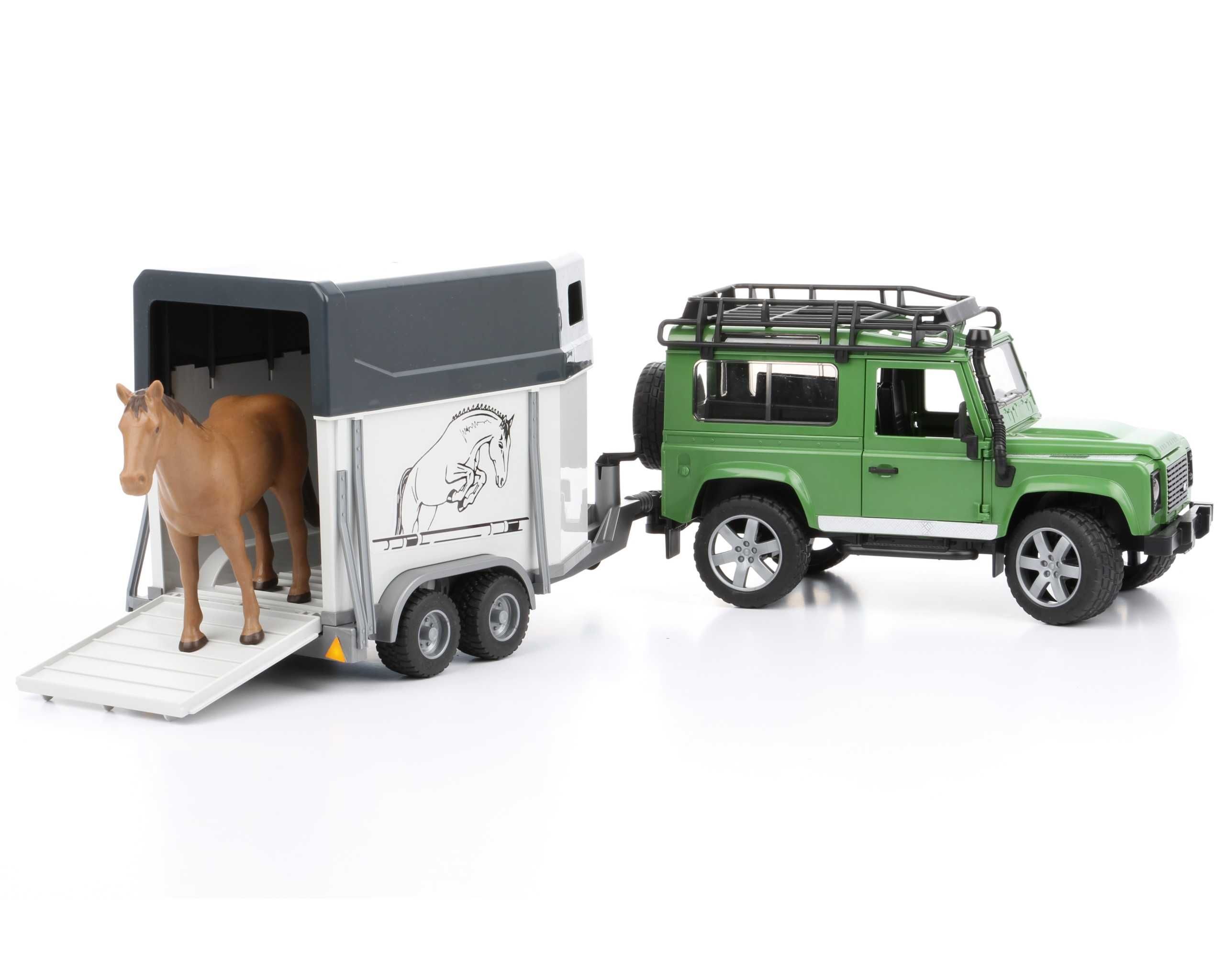 Bruder zabawka Land Rover z przyczepą do przewozu koni