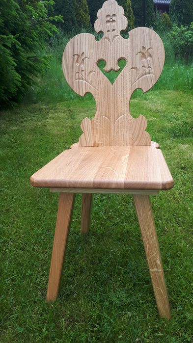 Krzesło Zydel Dębowe dąb rzeźbione góralskie z litego drewna