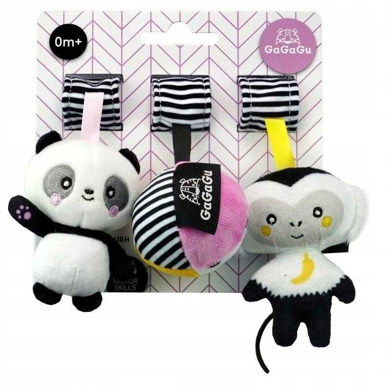 3 pluszowe zawieszki panda małpka piłka Gagagu kontrastowe