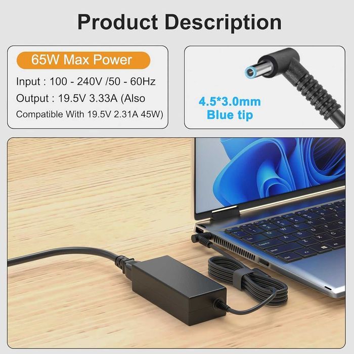 PAEBAI+ 65W Zasilacz Ładowarka do HP Pavilion x360