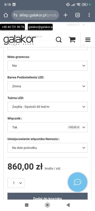 Nowe lustro LED w czarnej ramie 80 cm
