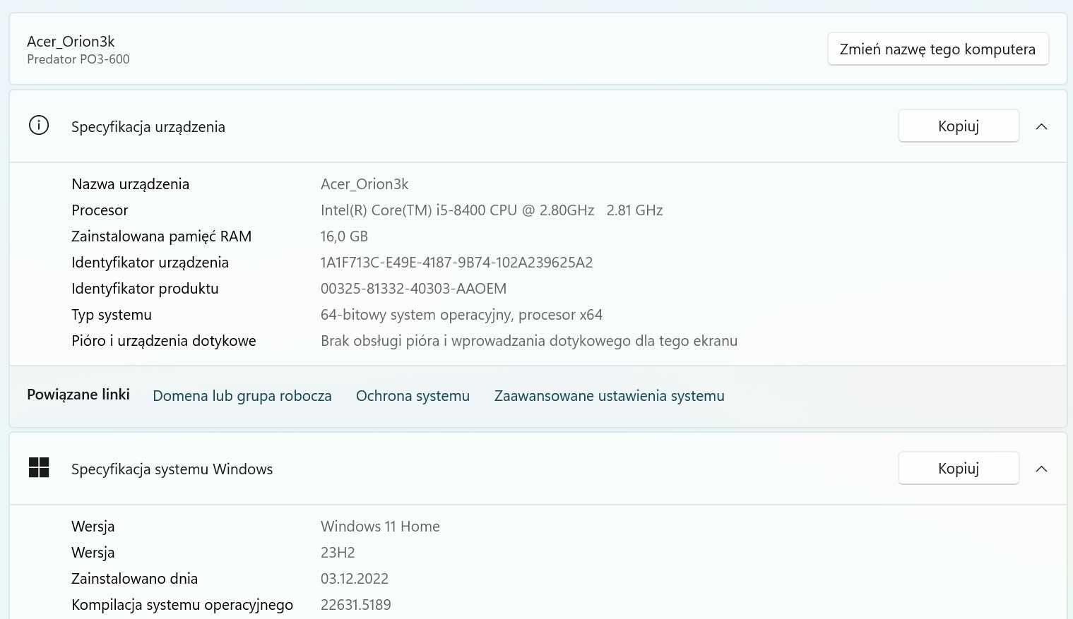 Komputer gamingowy Acer Predator Orion 3000