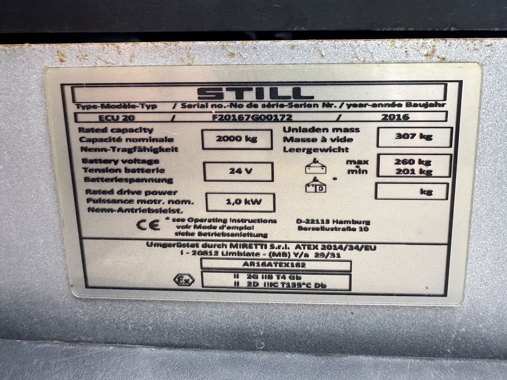 Paleciak elektryczny EX Still 2000 kg 2016 wózek EX