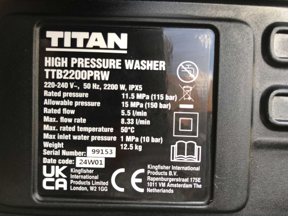 Мийка високого тиску Titan TTB2200PRW з Англії