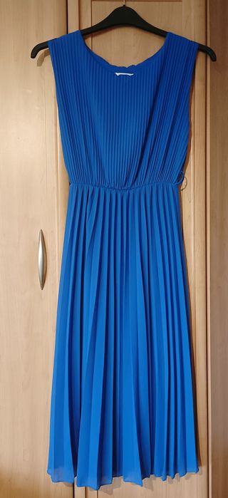 Kobaltowa,plisowana sukienka r.L