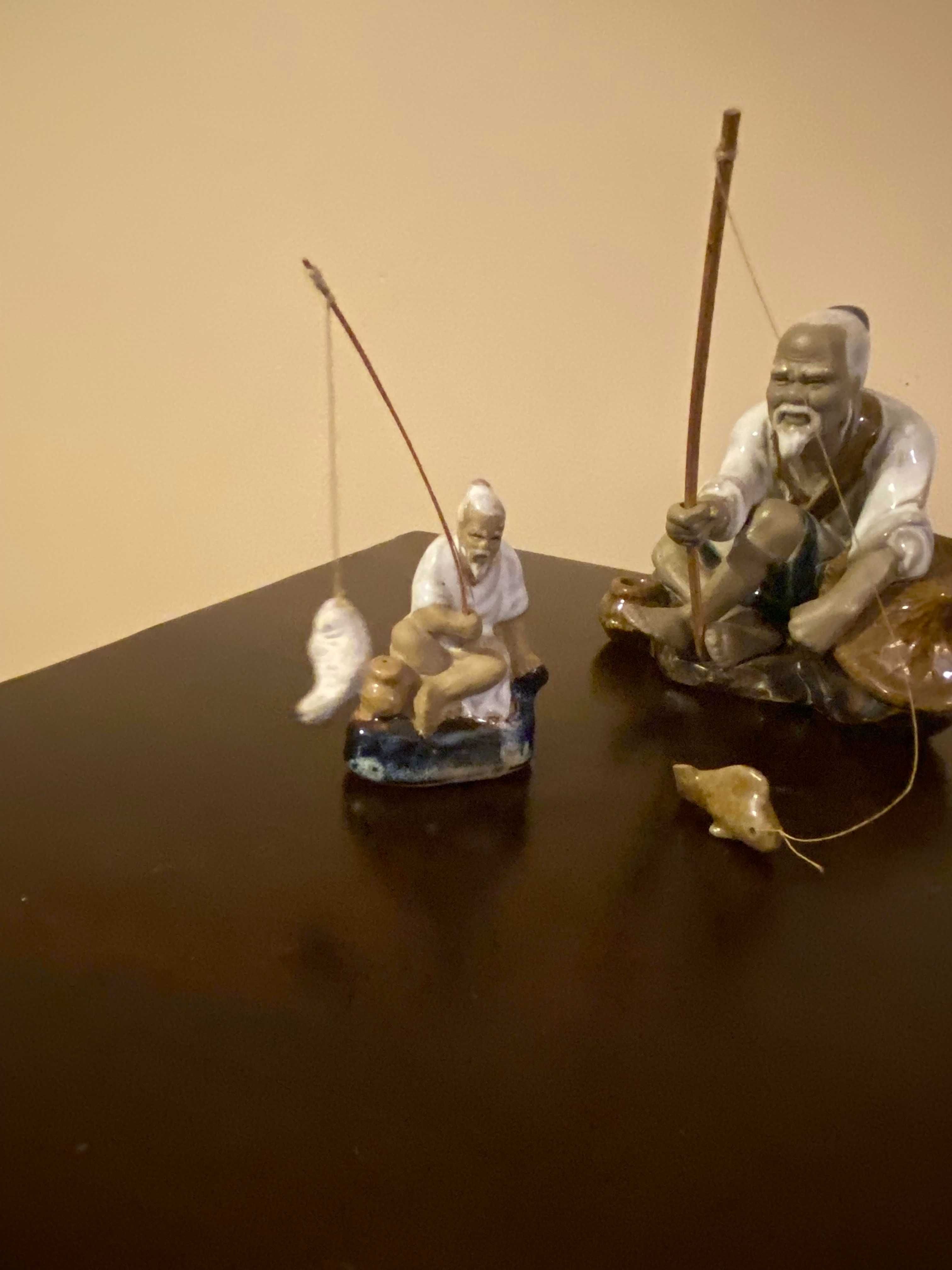 3 Porcelanowe Figurki chińskich wędkarzy