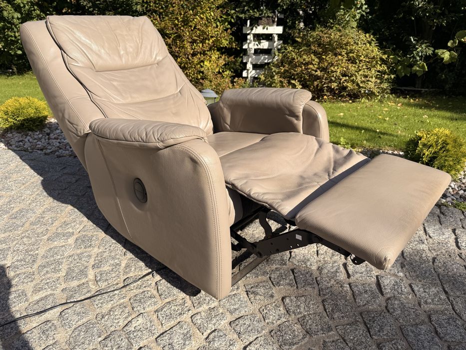 fotel rozkładany relaksacyjny TV elek. z funkcją relax skóra naturalna