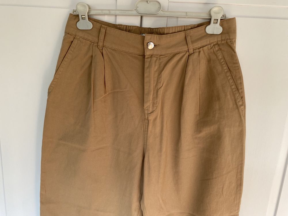 mango spodnie chinos baggy wysoki stan kamel camel karmel do kostek