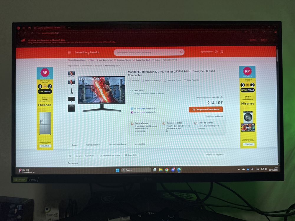 Lg 27’’ 144 hz 1ms