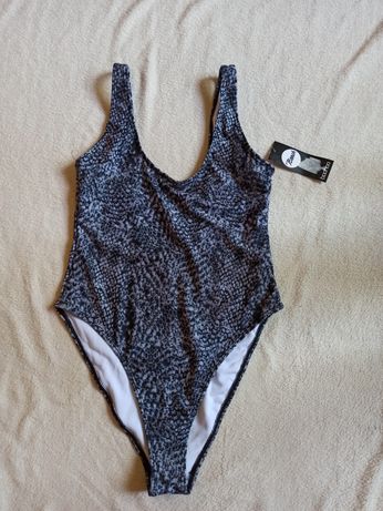 Szary jednoczęściowy strój kąpielowy/kostium kąpielowy w wężowy wzór B