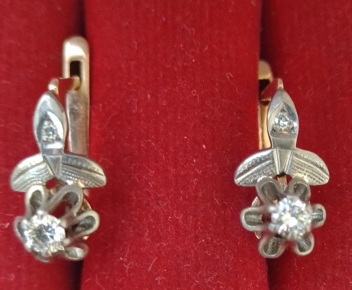 Серьги ссср 583 с бриллиантами 0,33ct 4,12г
