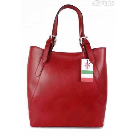 Włoska torebka skórzana na ramię ,Vera Pelle A4,shopper Czerwona