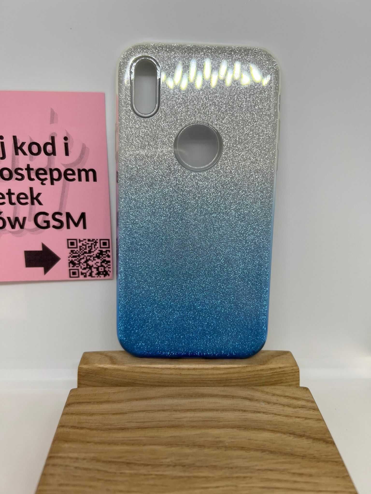 Etui Brokatowe do iPhone X/XS - srebrno - niebieskie