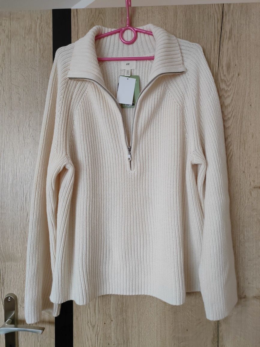 NOWY! Sweter damski z suwakiem w kolorze kremowym H&M r. L