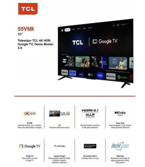 Telewizor TCL 43V6B LED 4K Smart - Google TV HDMI 2.1 DVB-T2