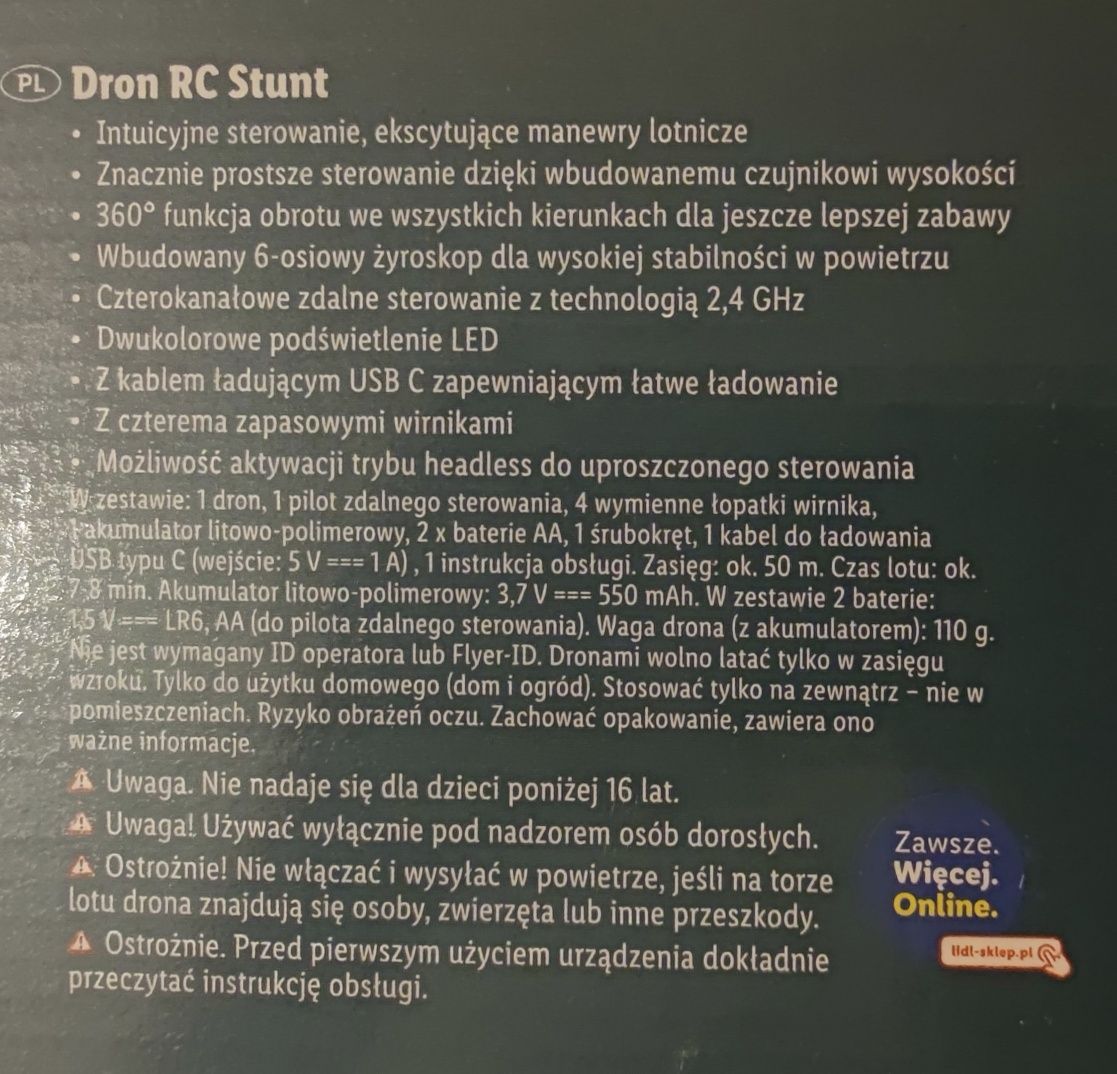 Dron kaskaderski Stunt Drone 360°, żyroskop, nowy.