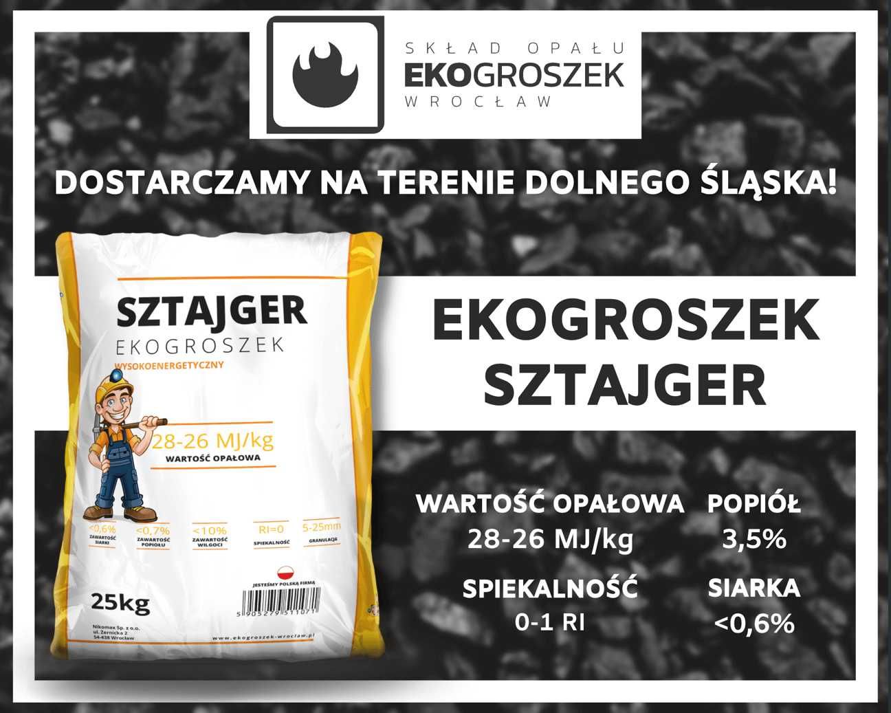 Sztajger ekogroszek workowany z dostawą Oborniki Śląskie i okolice