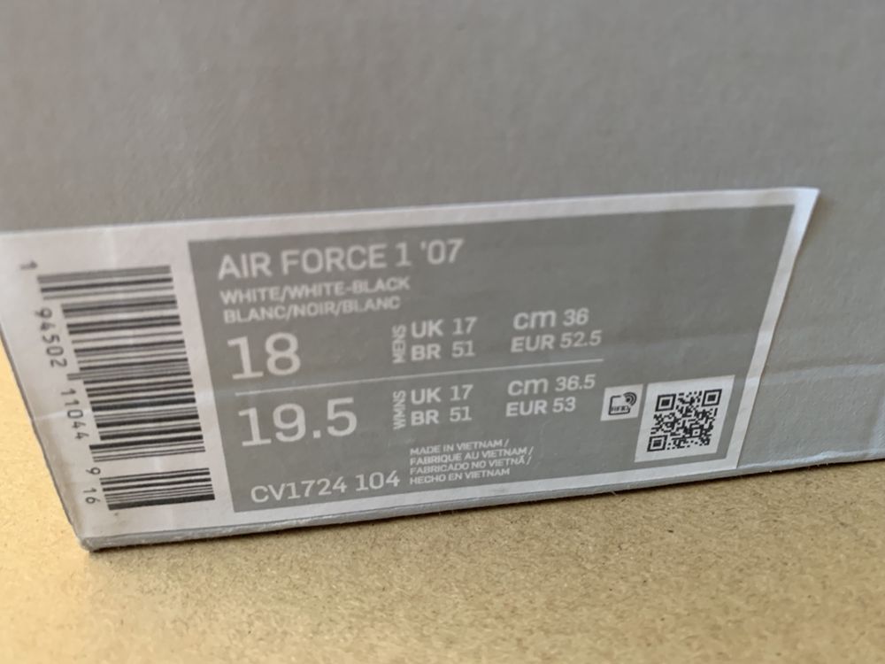 buty Nike rozmiar 52,5 AIR FORCE 1 Sneakersy Nowe białe Oryginalne