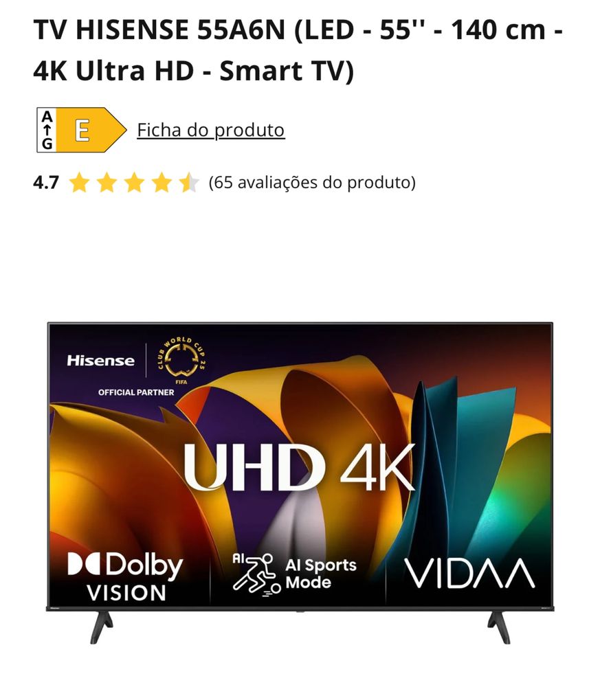 TV Hisense 55” UHD 4K