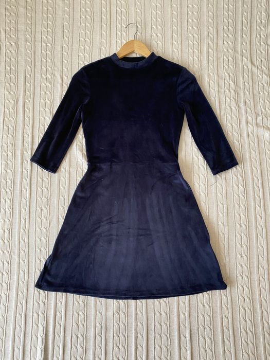 Vestido Bershka Veludo Azul Escuro - Tamanho S