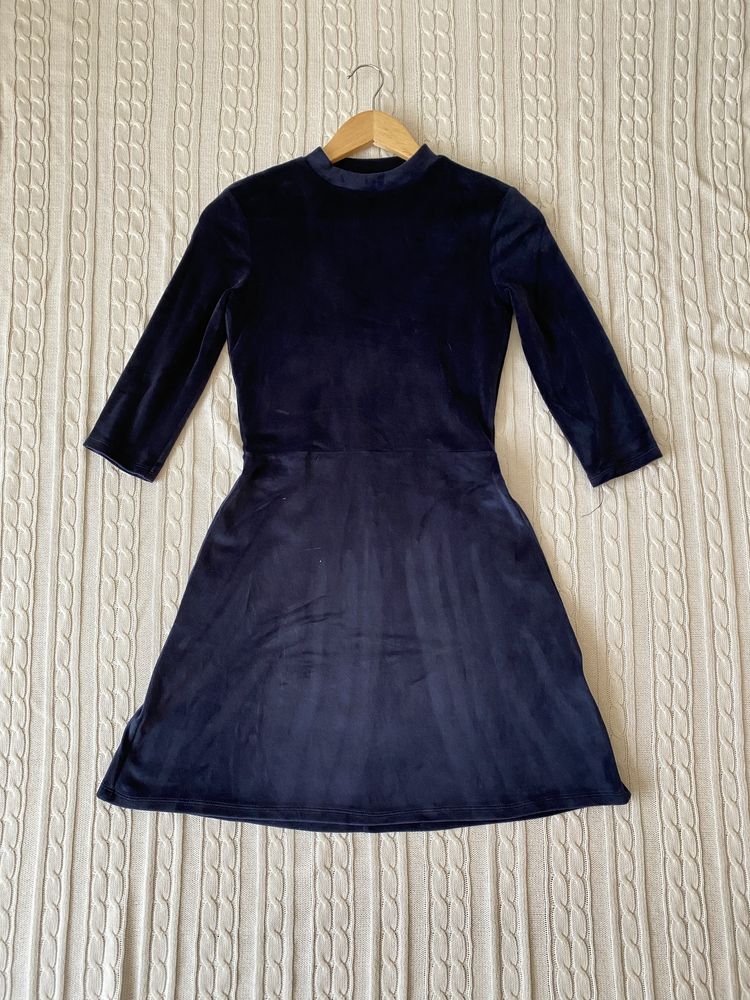 Vestido Bershka Veludo Azul Escuro - Tamanho S