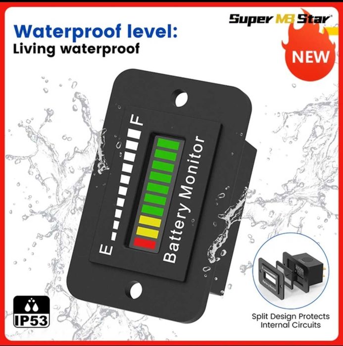 Wodoodporny wskaźnik pojemności akumulatora 12 V-72 V