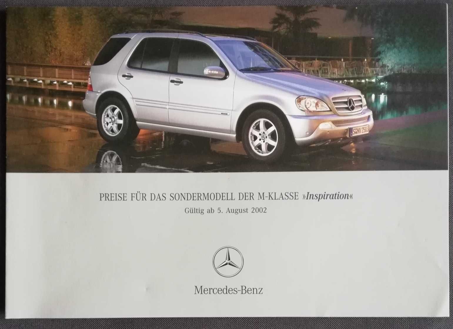 Mercedes ML W163 wersja INSPIRATION prospekt cennik