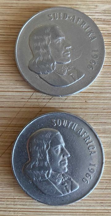 Moedas sul-africanas de 50 cêntimos de 1966 (80% prata)