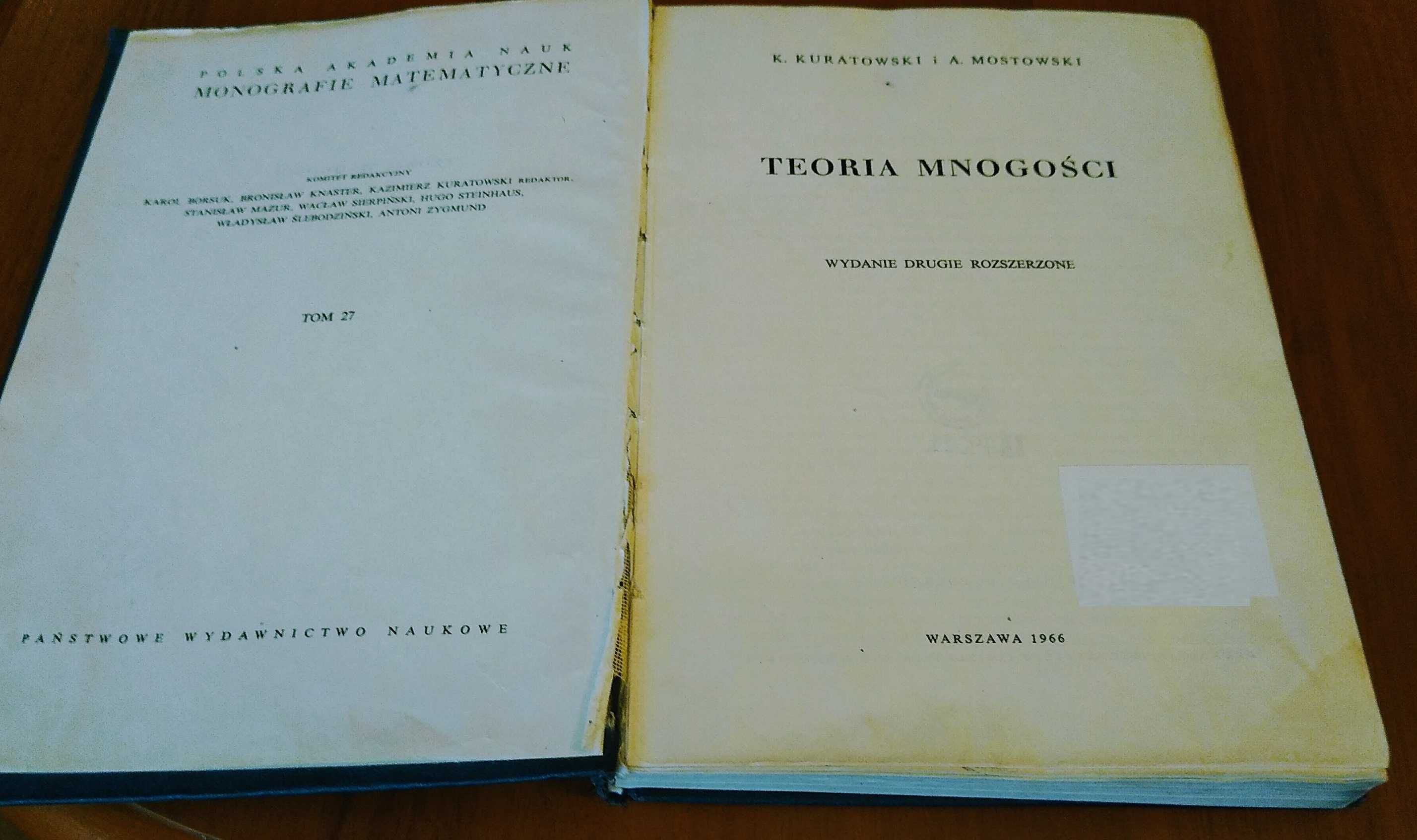Teoria mnogości  Monografie Matematyczne 27 Kuratowski Mostowski