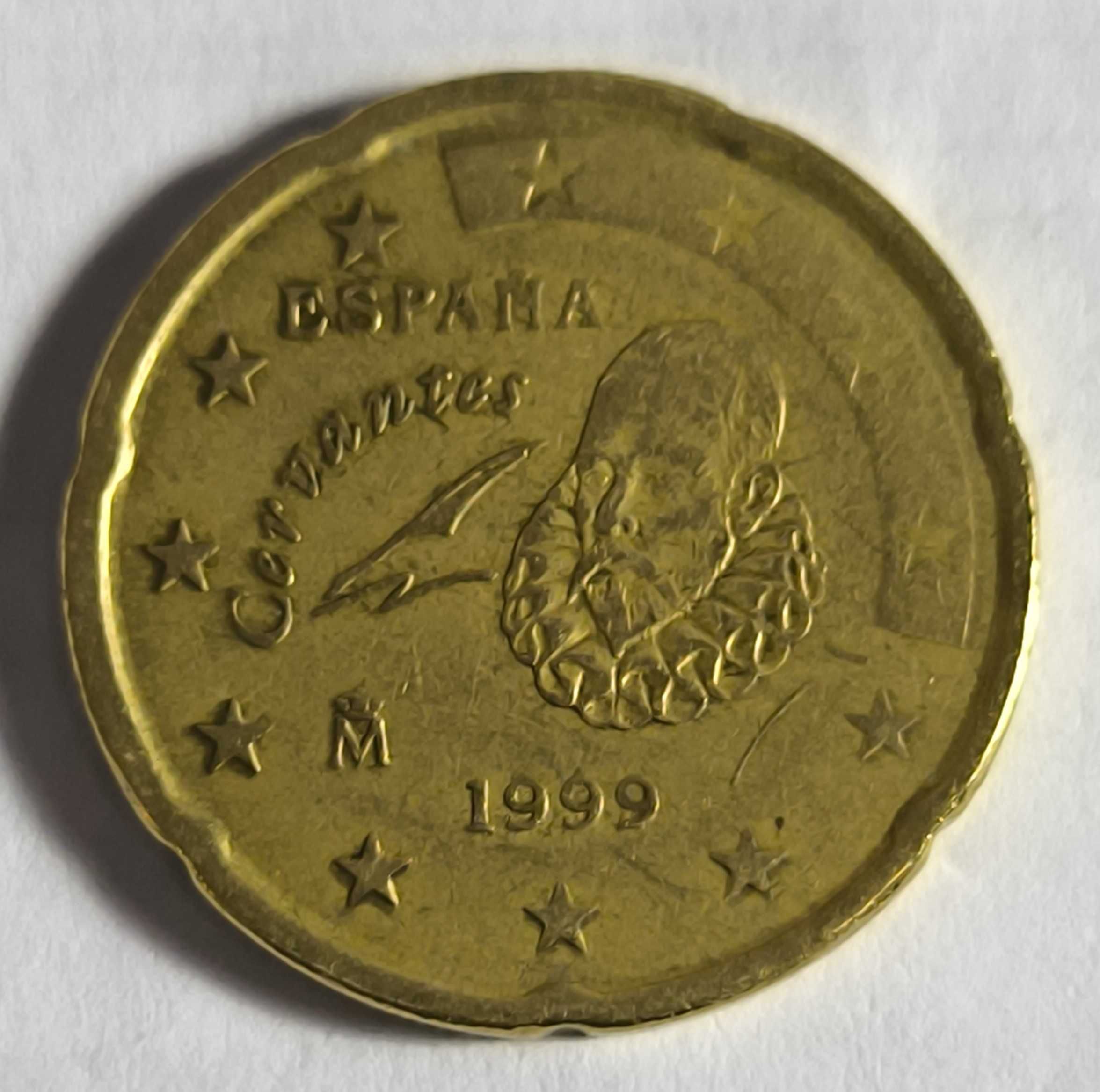 Moeda de 20 cent de 1999 de espanha rara com desgastes nas estrelas