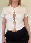Bluzka biała L 40 new yorker dziury sexy bluzeczka crop top krótki