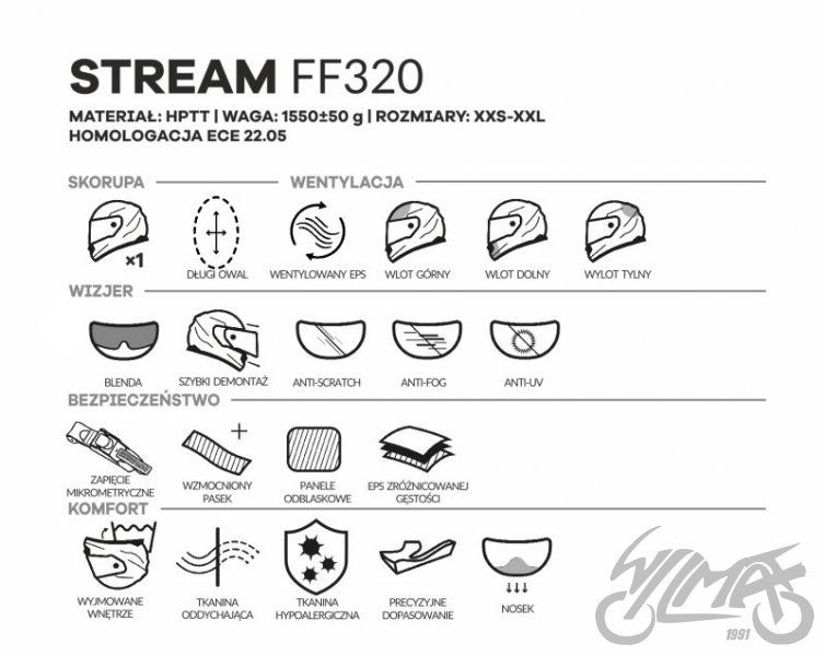 KASK LS2 FF320 STREAM integralny z blendą, biały połysk. HIT na motor