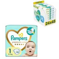 Zestaw Pampers chusteczki nawilżane 24x28+Pieluszki Pampers Care 72szt