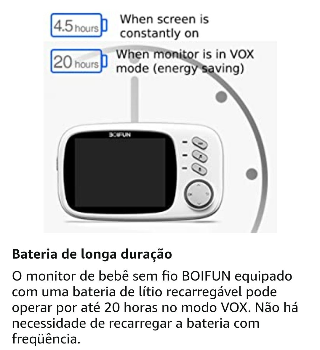 Monitor de bebê, BOIFUN Câmera de vídeo para bebês com tela HD de 3,2