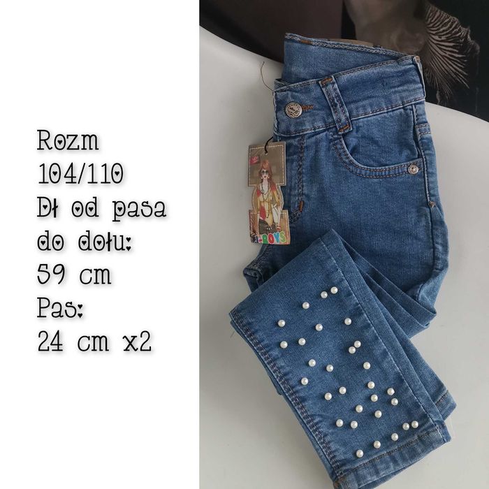 Nowe Spodnie 104/110 jeansy z perełkami