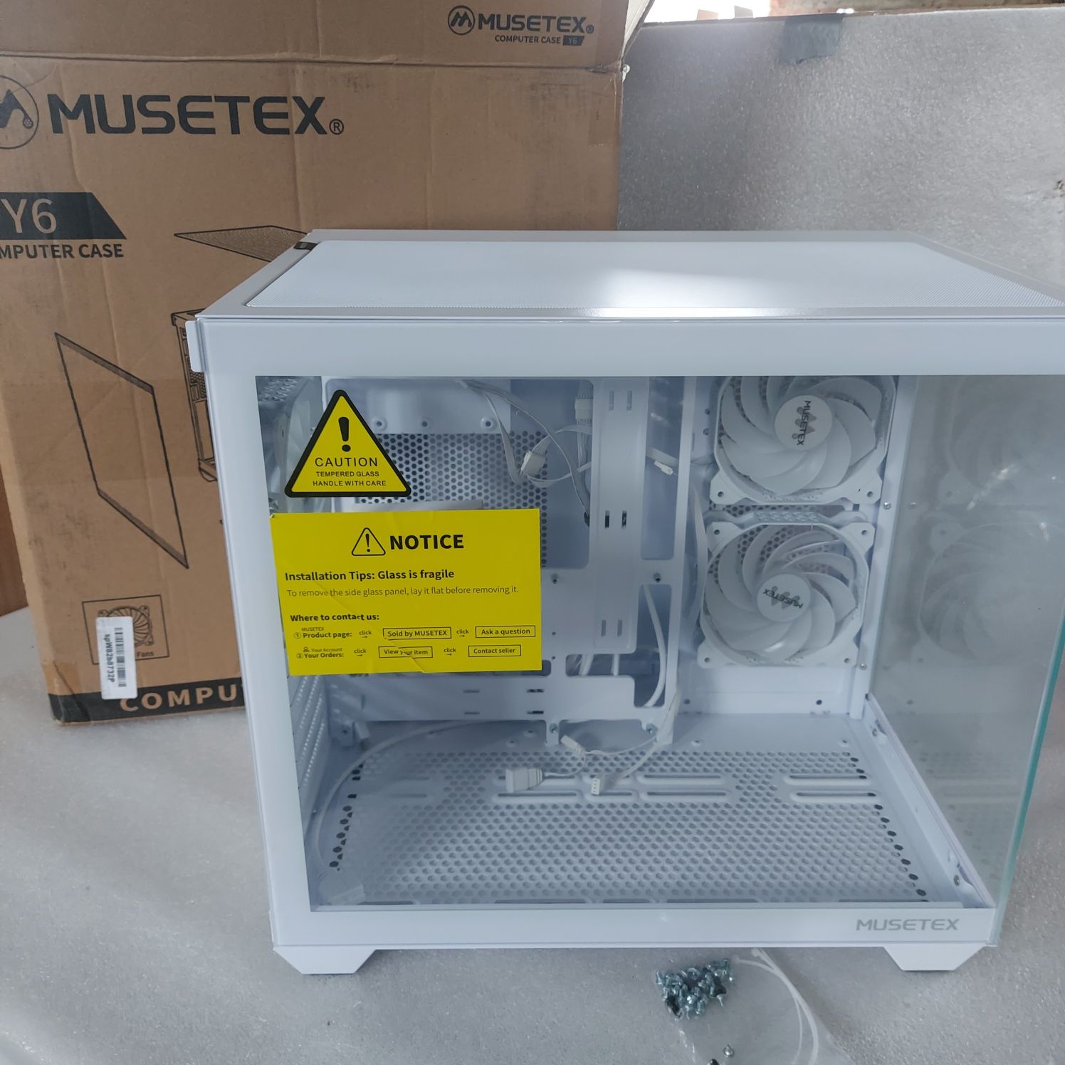 MUSETEX Obudowa PC ATX wstępna instalacja 5 wentylatorów PWM ARGB