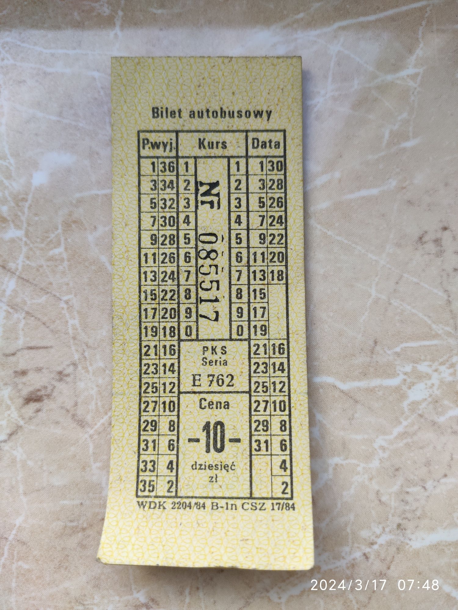 Bilet PKS  z 1984 roku