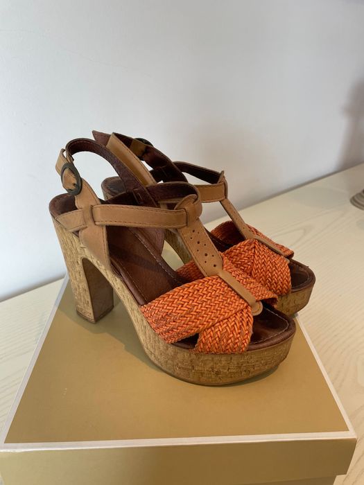 Sandálias em pele da seaside bege/laranja - tamanho 37