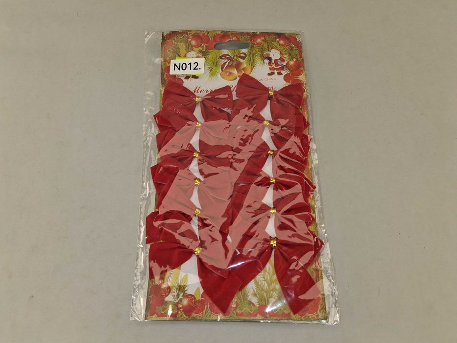 N012 Zestaw 12 Czerwonych Kokardek Welurowych Świątecznych