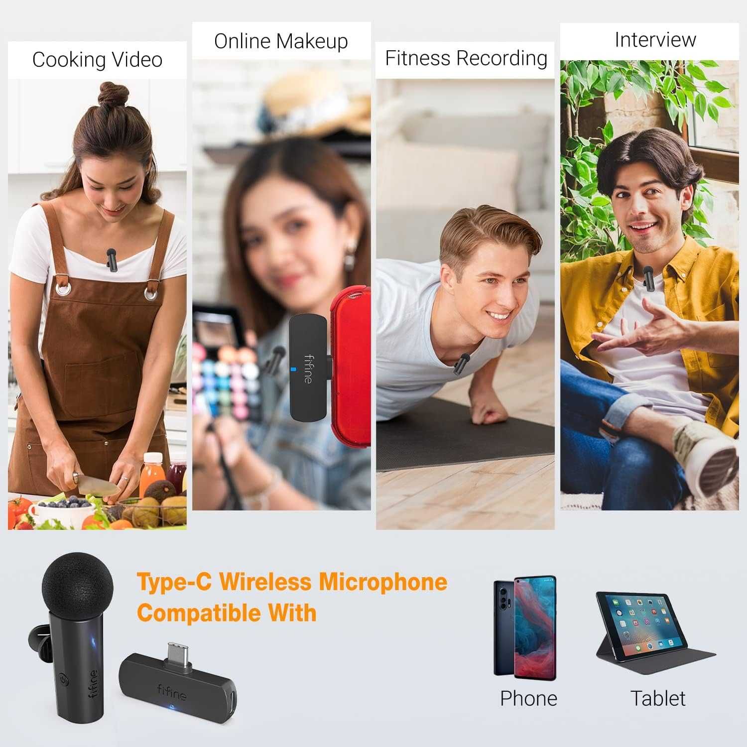 Fifine M6 mikrofon krawatowy bezprzewodowy 2.4 GHZ USB C
