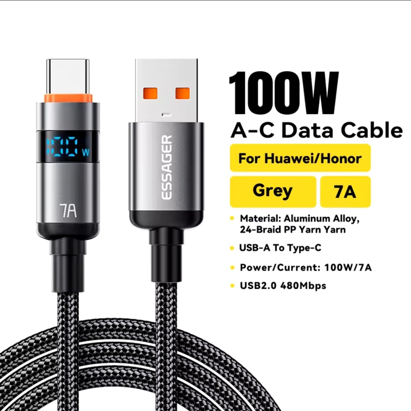 Kabel ESSAGER usb-c usb-c 100W 2m