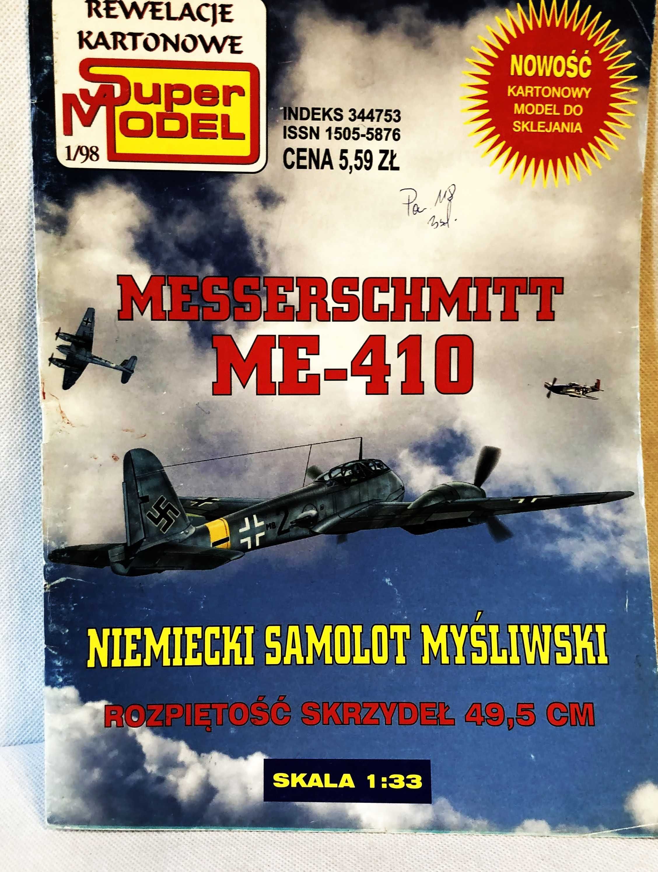 Super Model MESSERSCHMITT ME-410 kartonowy model skala 1:33