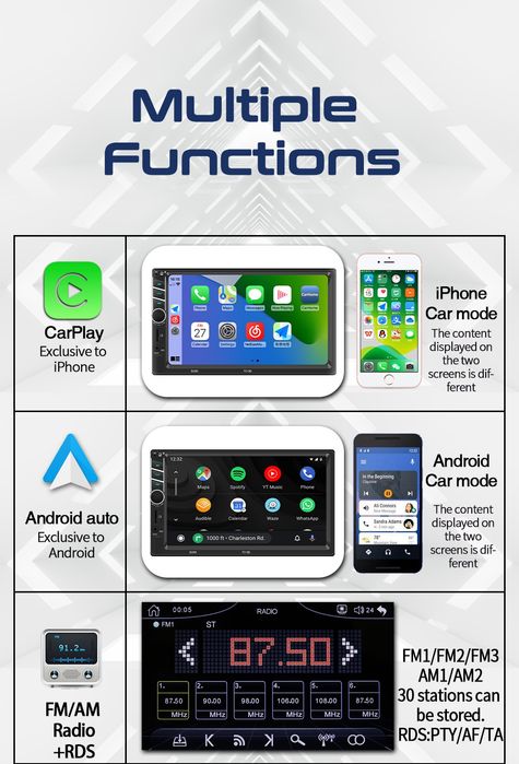 Автоманітола 7дюїмів Carplay android auto